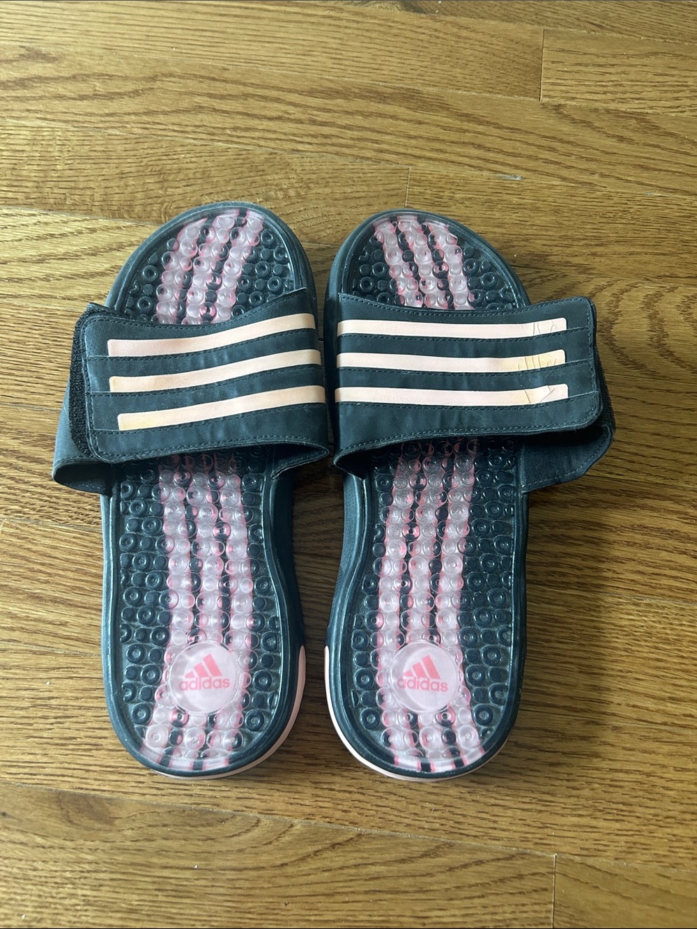 adidas Black and Light Pink Adjustable Slide Sandals